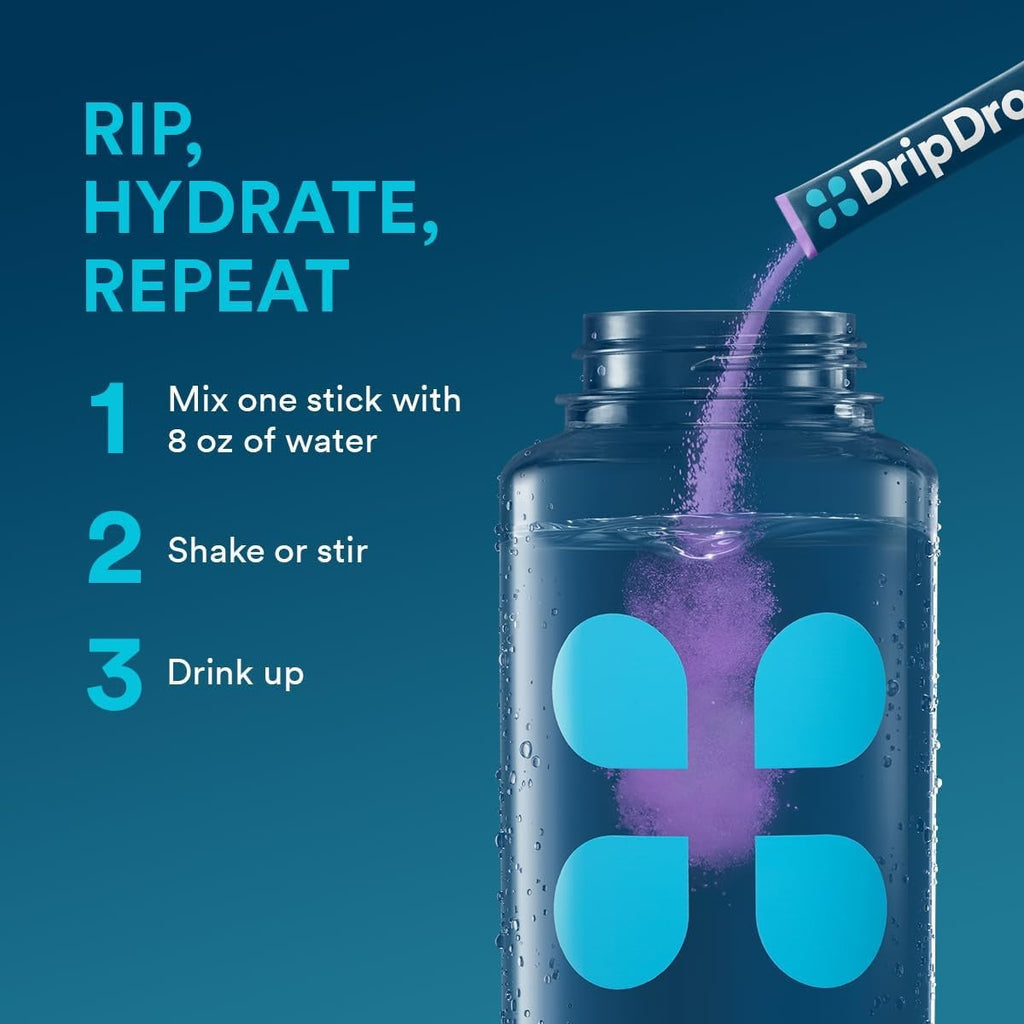 DripDrop Grape Electrolyte Powder, 8 oz sticks, 32 count