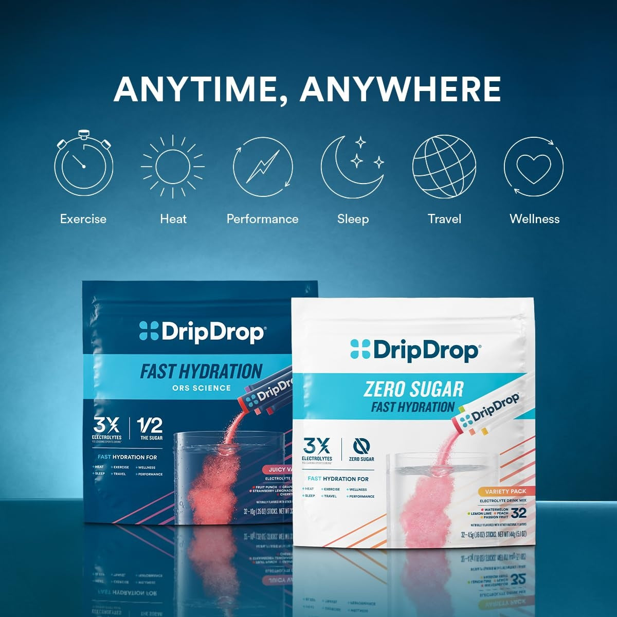 DripDrop Bold Variety Pack Electrolyte Powder, 8 oz sticks, 32 count