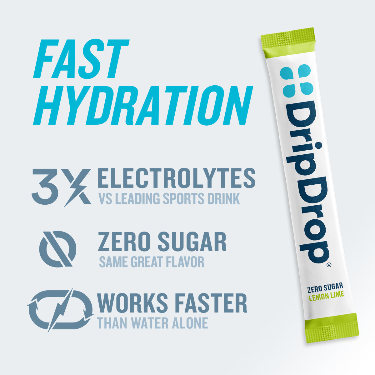 DripDrop Zero Sugar Lemon Lime Electrolyte Powder, 8 oz sticks, 32 count