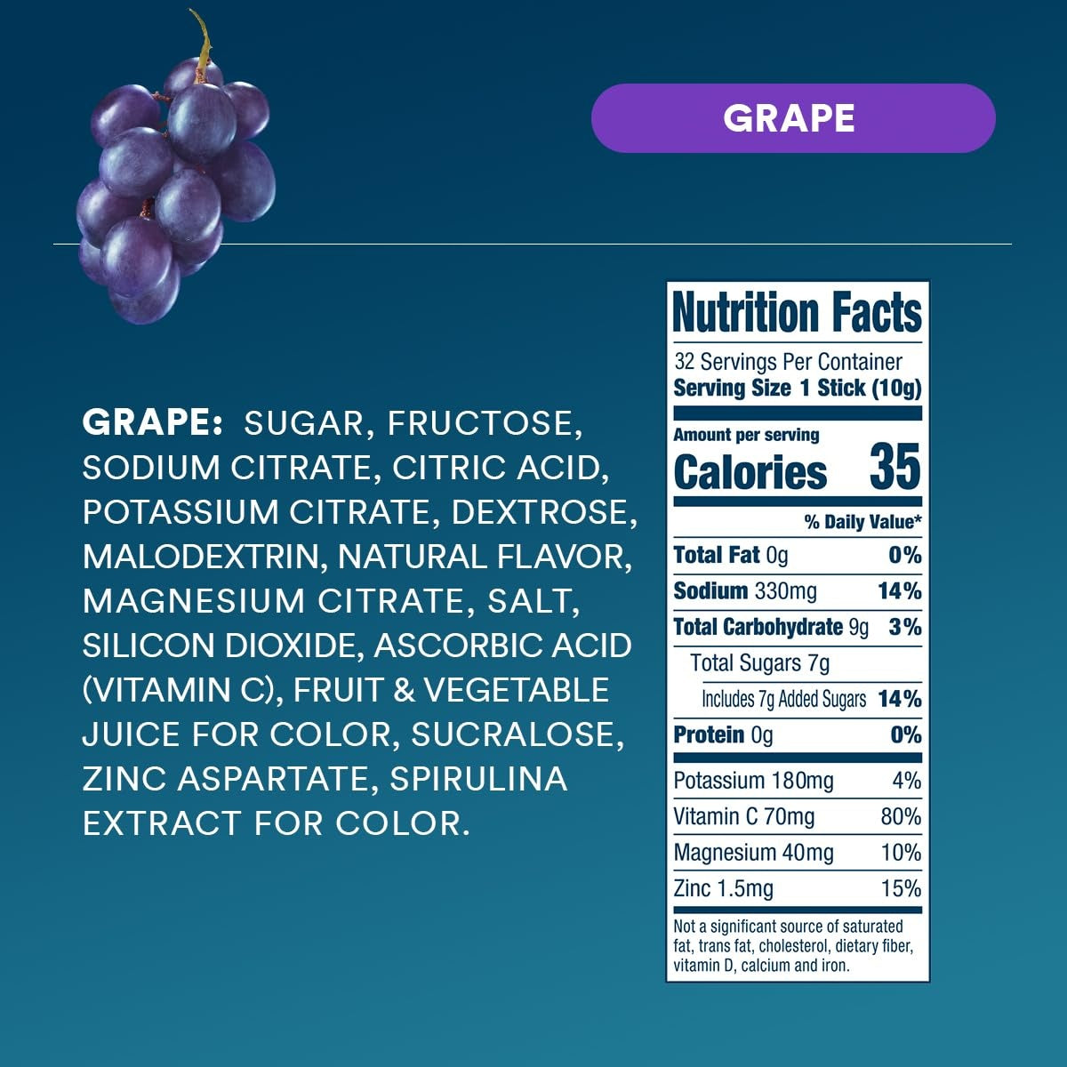 DripDrop Grape Electrolyte Powder, 8 oz sticks, 32 count
