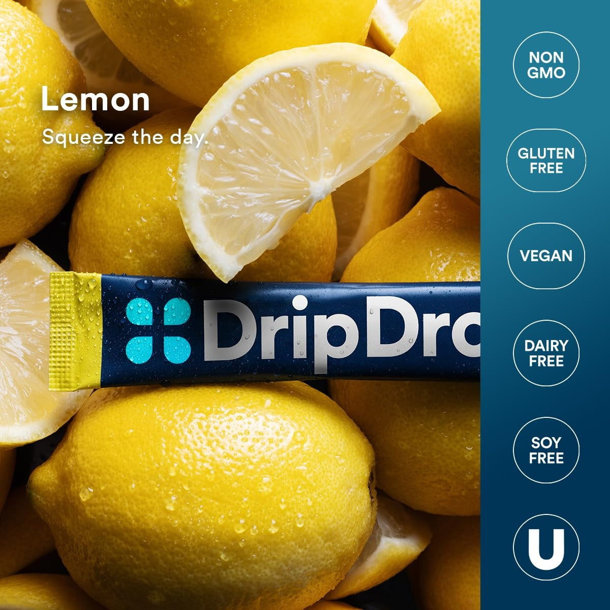 DripDrop Lemon Electrolyte Powder, 8 oz sticks, 32 count