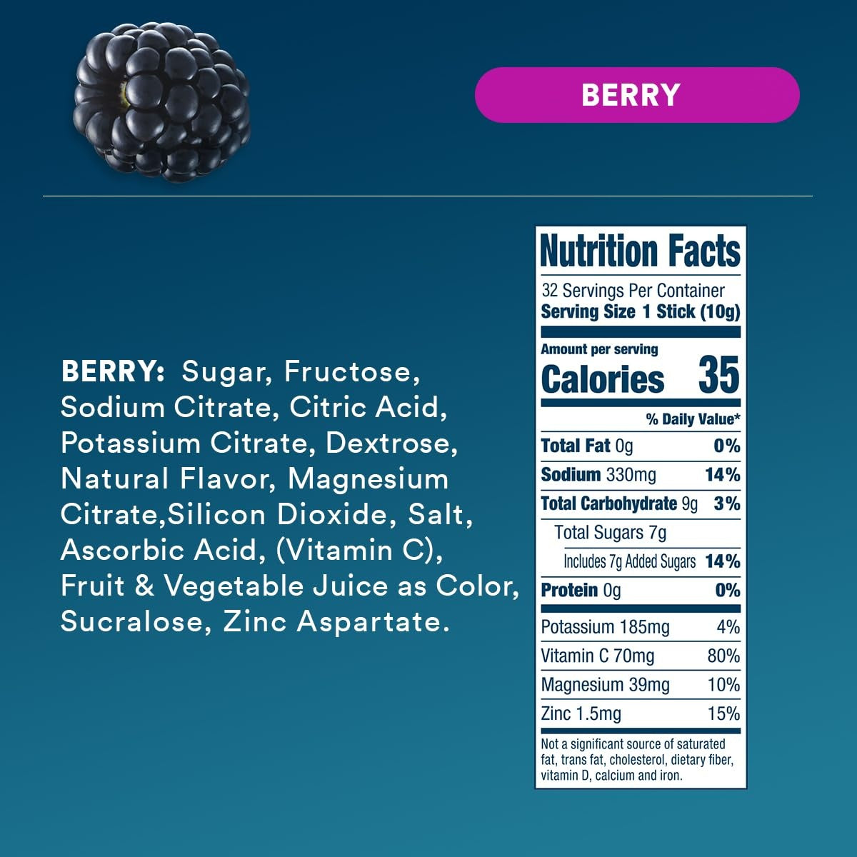 DripDrop Berry Electrolyte Powder, 8 oz sticks, 32 count