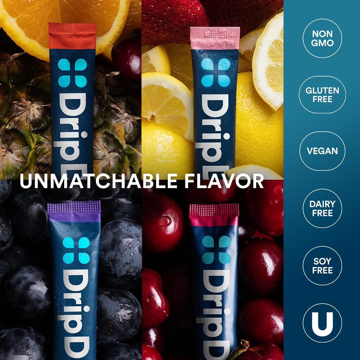 DripDrop Juicy Variety Pack Electrolyte Powder, 8 oz sticks, 16 count