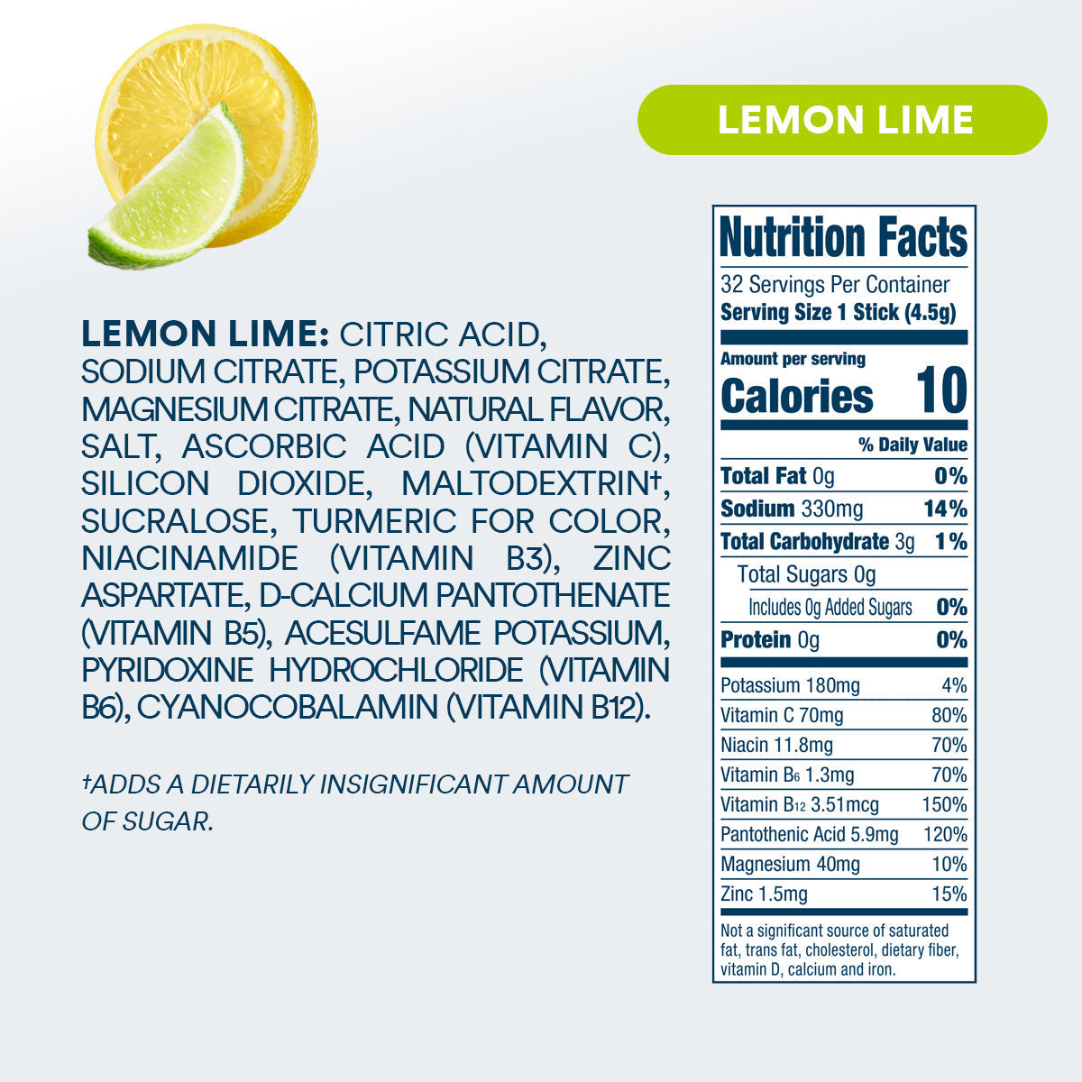 DripDrop Zero Sugar Lemon Lime Electrolyte Powder, 8 oz sticks, 32 count