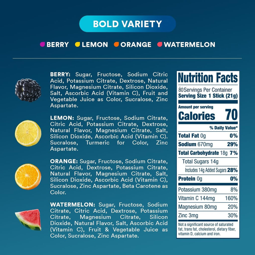 DripDrop Bold Variety Pack Electrolyte Powder, 16 oz sticks, 80 count