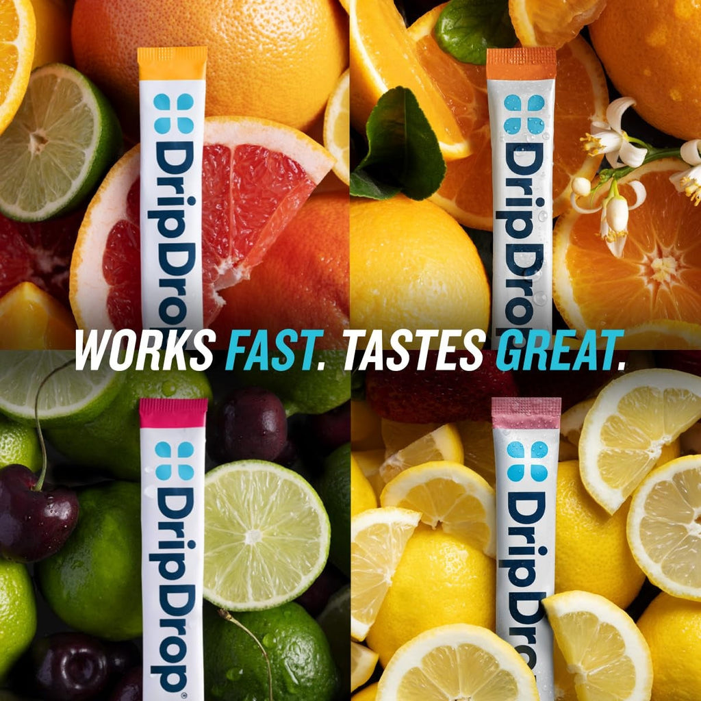 DripDrop Zero Sugar Citrus Variety Pack Electrolyte Powder, 8 oz sticks, 32 count