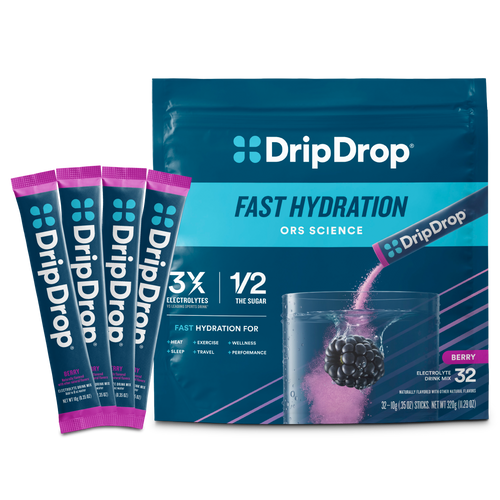 DripDrop Berry Electrolyte Powder, 8 oz sticks, 32 count