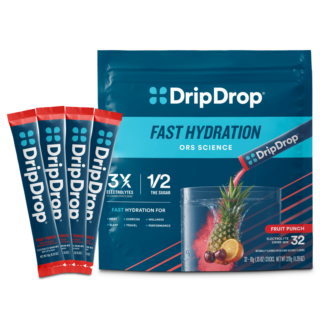 DripDrop Fruit Punch Electrolyte Powder, 8 oz sticks, 32 count