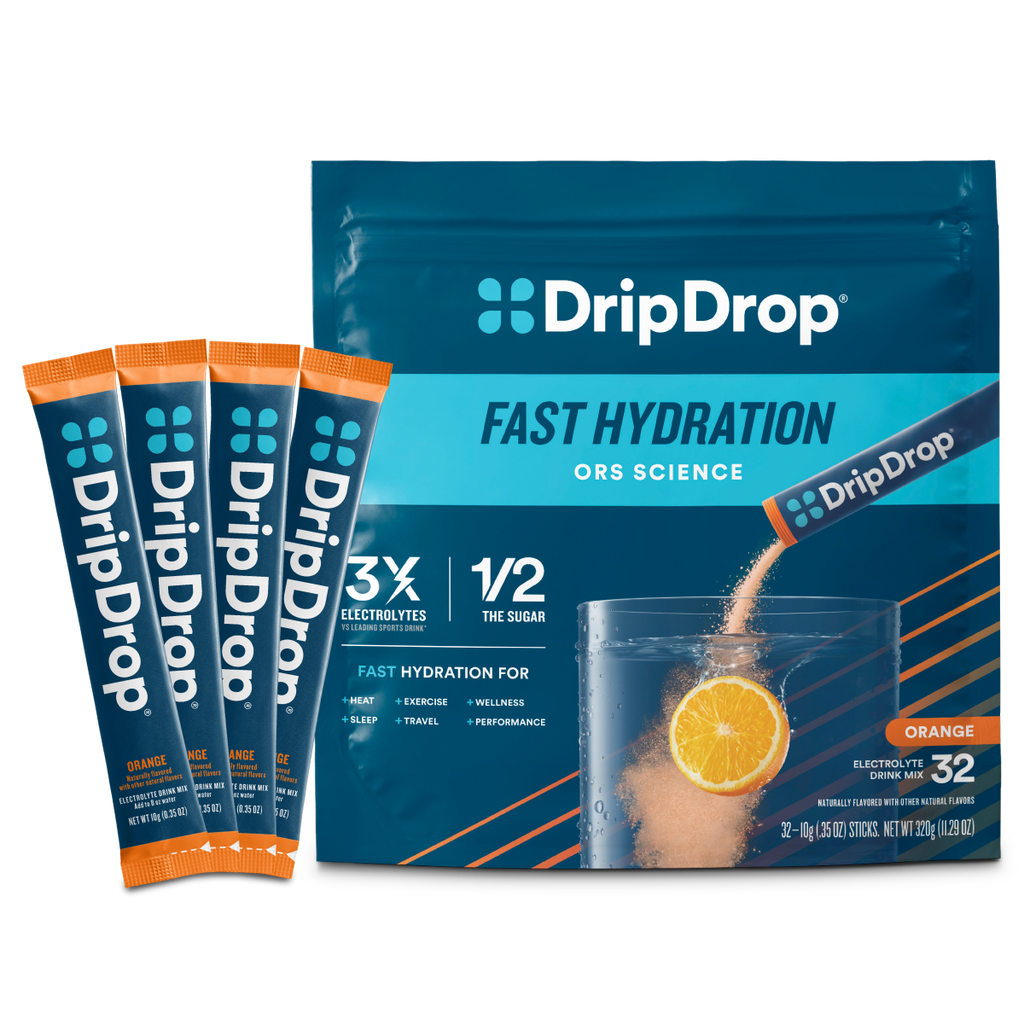 DripDrop Orange Electrolyte Powder, 8 oz sticks, 32 count