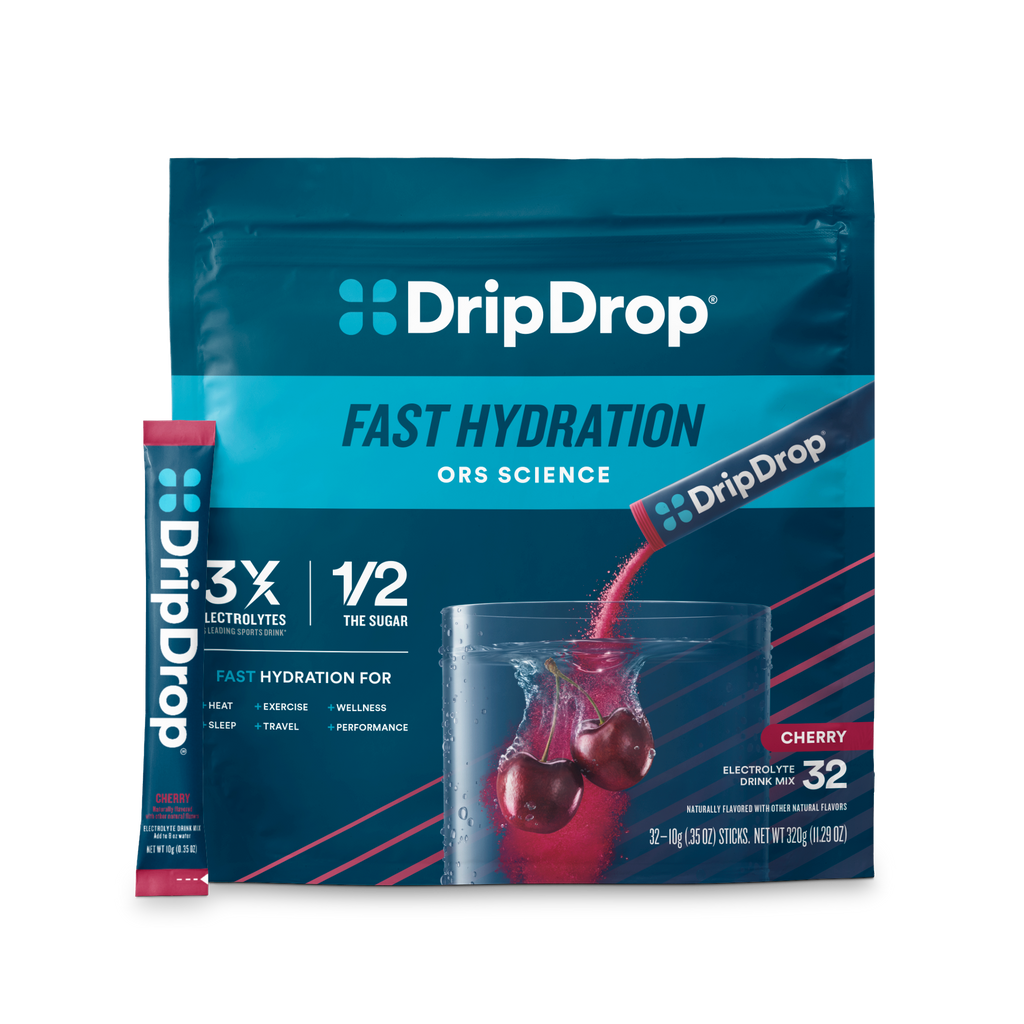 DripDrop Cherry Electrolyte Powder, 8 oz sticks, 32 count