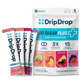 DripDrop Zero Sugar Plus, Strawberry Kiwi, Peach, Cherry Limeade, Wild Berry, 16 oz sticks, 8 count