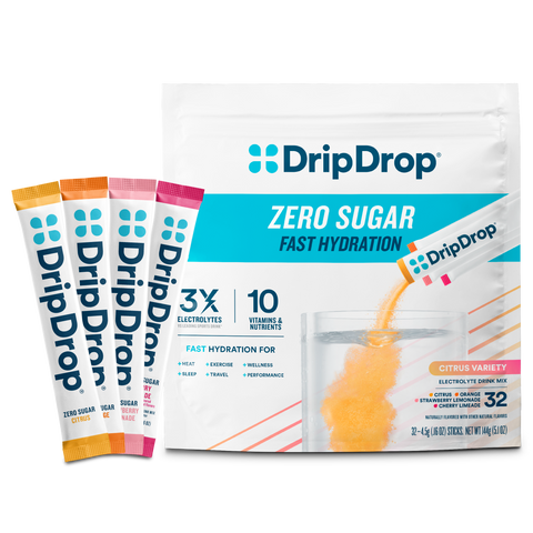 DripDrop Zero Sugar Citrus Variety Pack Electrolyte Powder, 8 oz sticks, 32 count