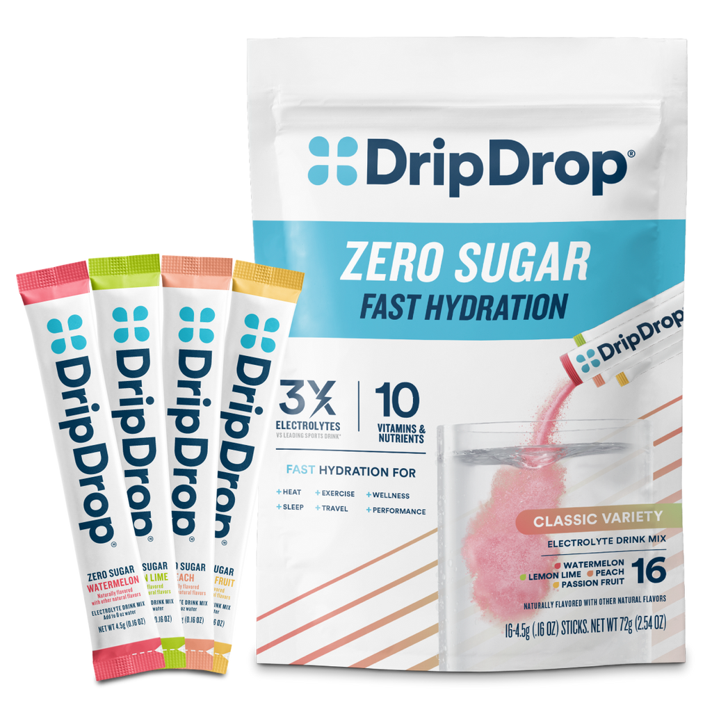 DripDrop Zero Sugar Classic Variety Pack Electrolyte Powder, 8 oz sticks, 16 count