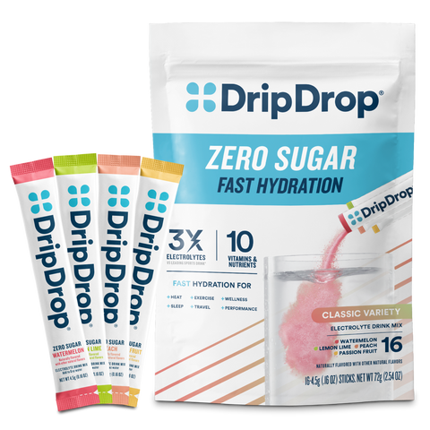DripDrop Zero Sugar Classic Variety Pack Electrolyte Powder, 8 oz sticks, 16 count