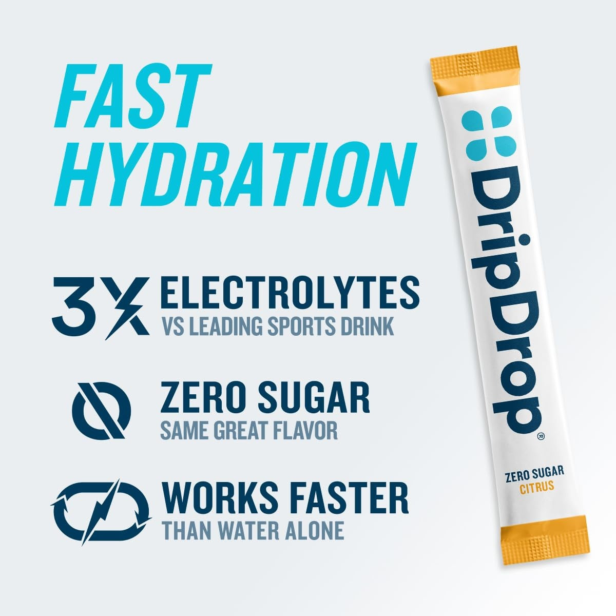 DripDrop Zero Sugar Citrus Variety Pack Electrolyte Powder, 8 oz sticks, 32 count