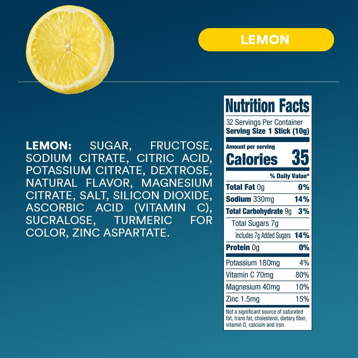 DripDrop Lemon Electrolyte Powder, 8 oz sticks, 32 count