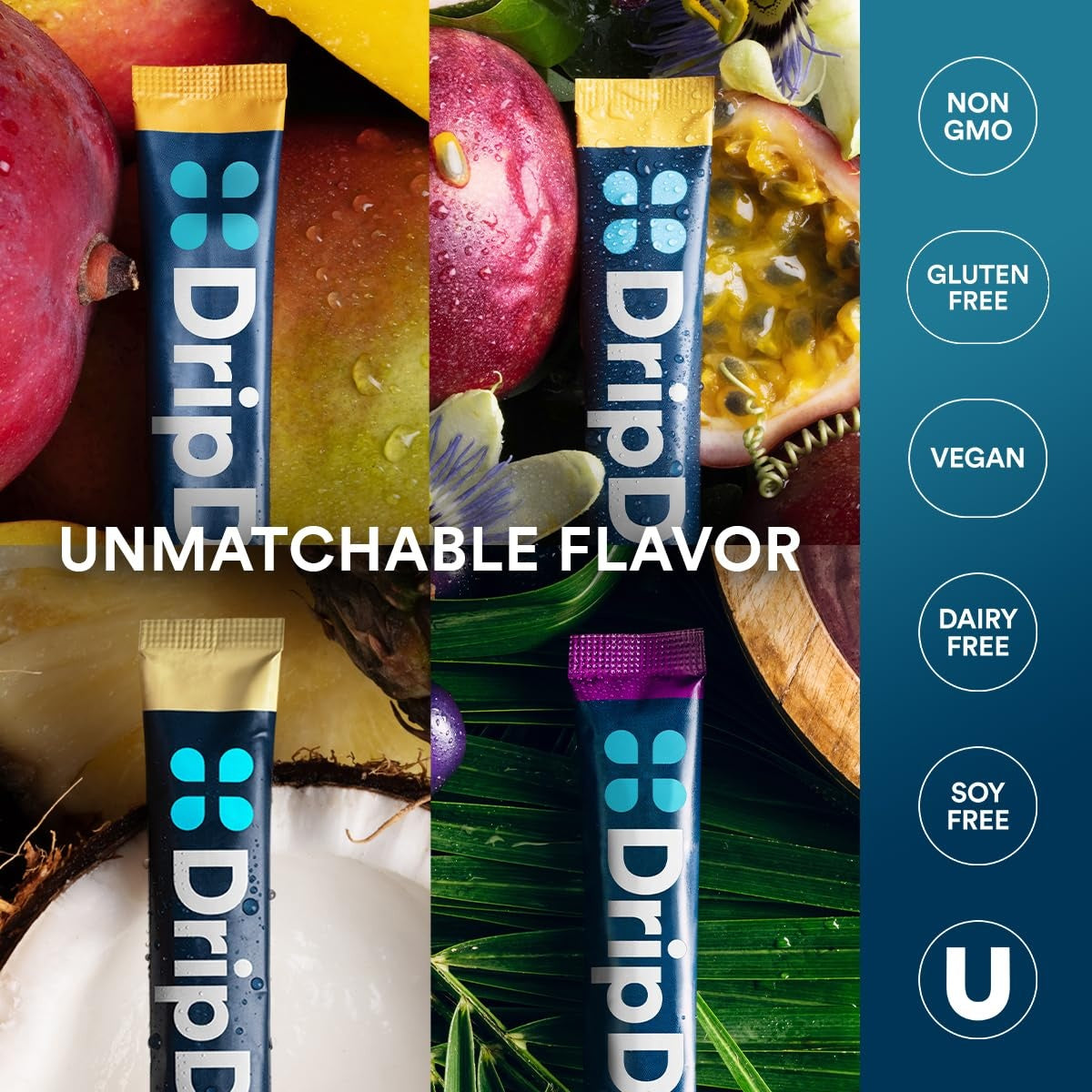DripDrop Tropical Variety Pack Electrolyte Powder, 8 oz sticks, 32 count