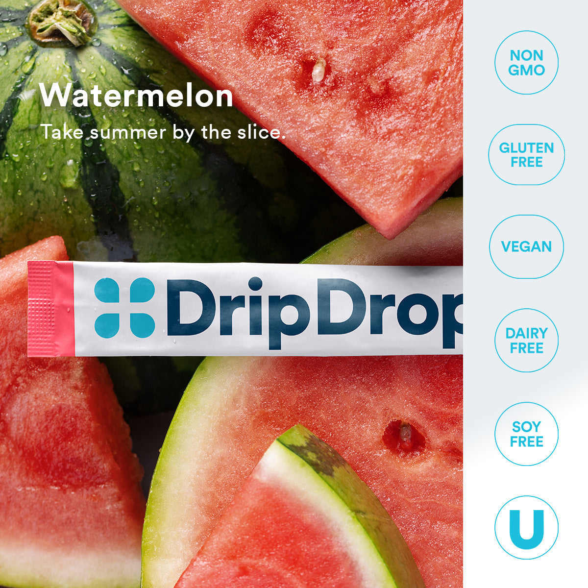 DripDrop Zero Sugar Watermelon Electrolyte Powder, 8 oz sticks, 32 count