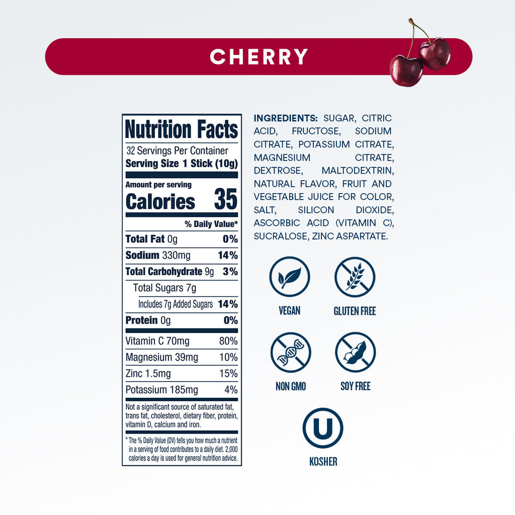 DripDrop Cherry Electrolyte Powder, 8 oz sticks, 32 count