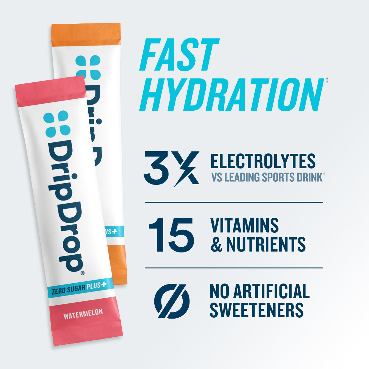 DripDrop Zero Sugar Plus, Watermelon, Tangerine, Tropical Punch, Raspberry Lemonade, 16 oz sticks, 8 count