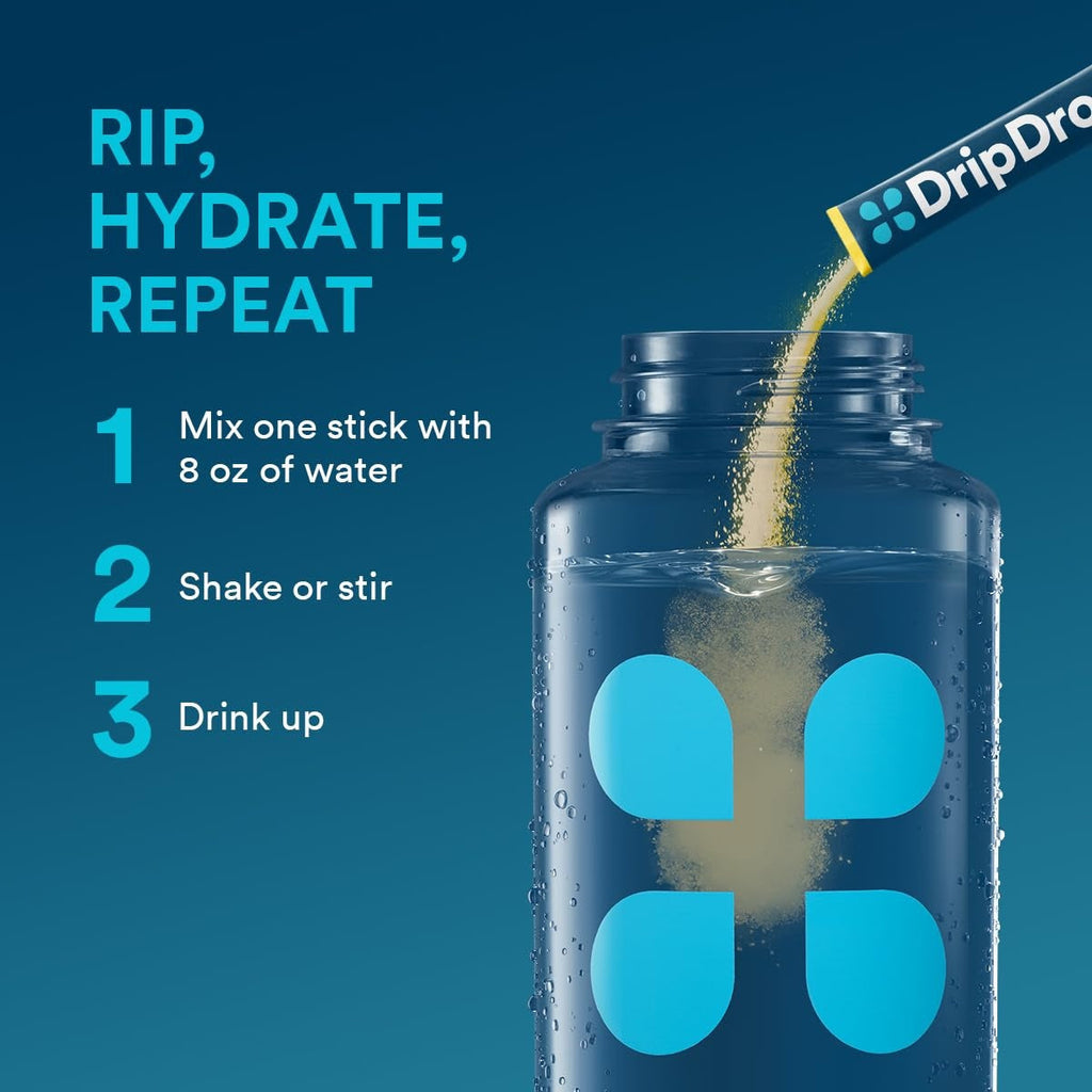 DripDrop Lemon Electrolyte Powder, 8 oz sticks, 32 count