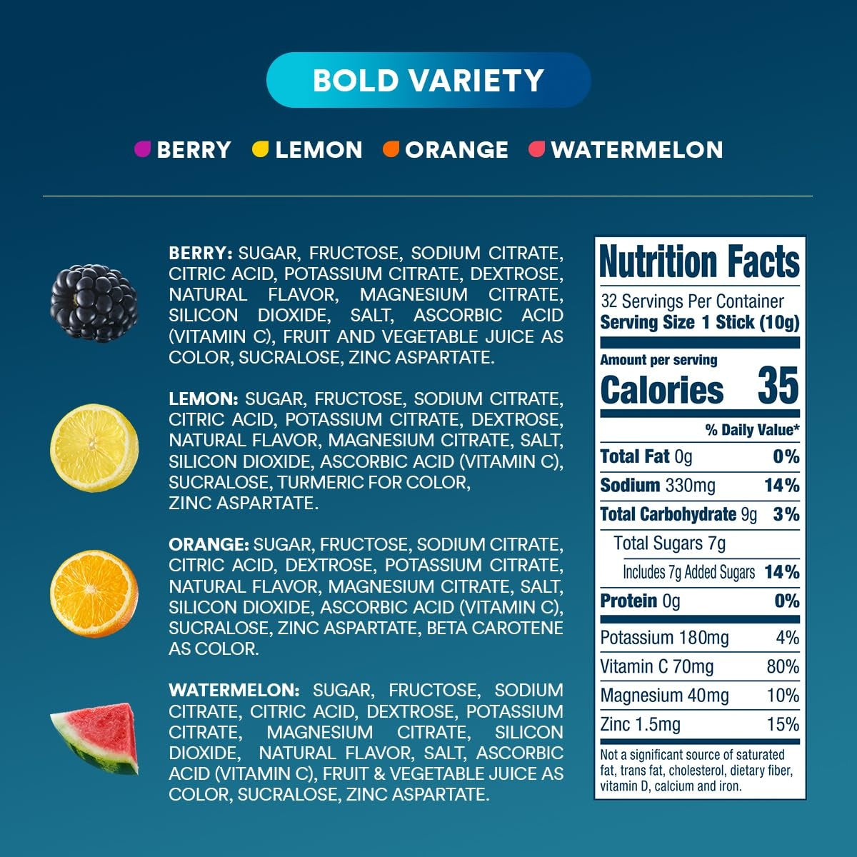 DripDrop Bold Variety Pack Electrolyte Powder, 8 oz sticks, 32 count