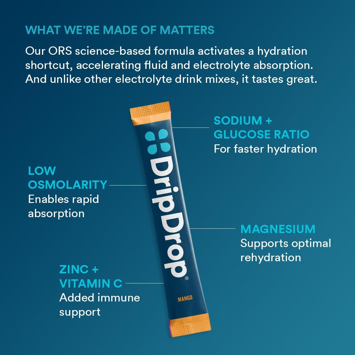 DripDrop Tropical Variety Pack Electrolyte Powder, 8 oz sticks, 16 count