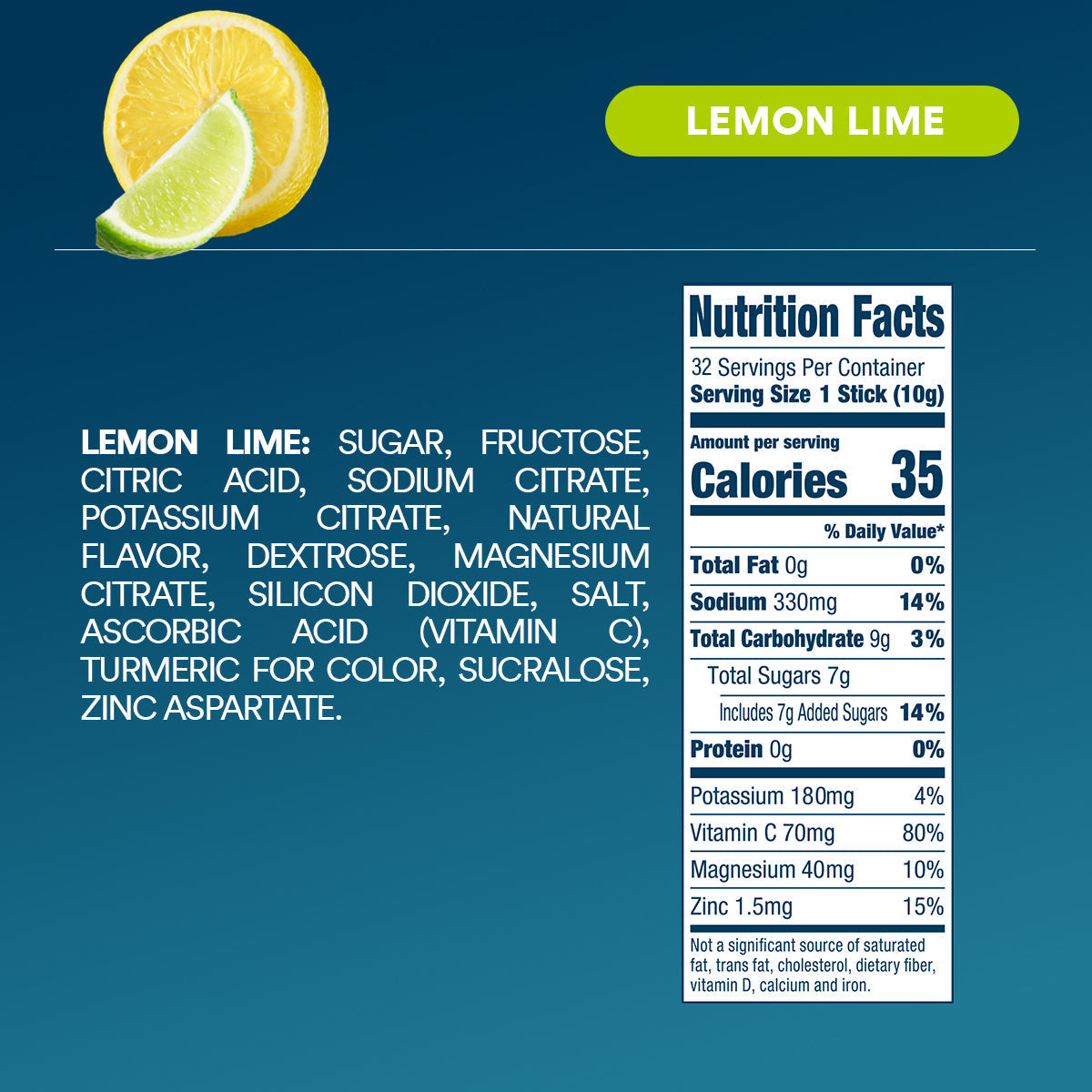 DripDrop Lemon Lime Electrolyte Powder, 8 oz sticks, 32 count